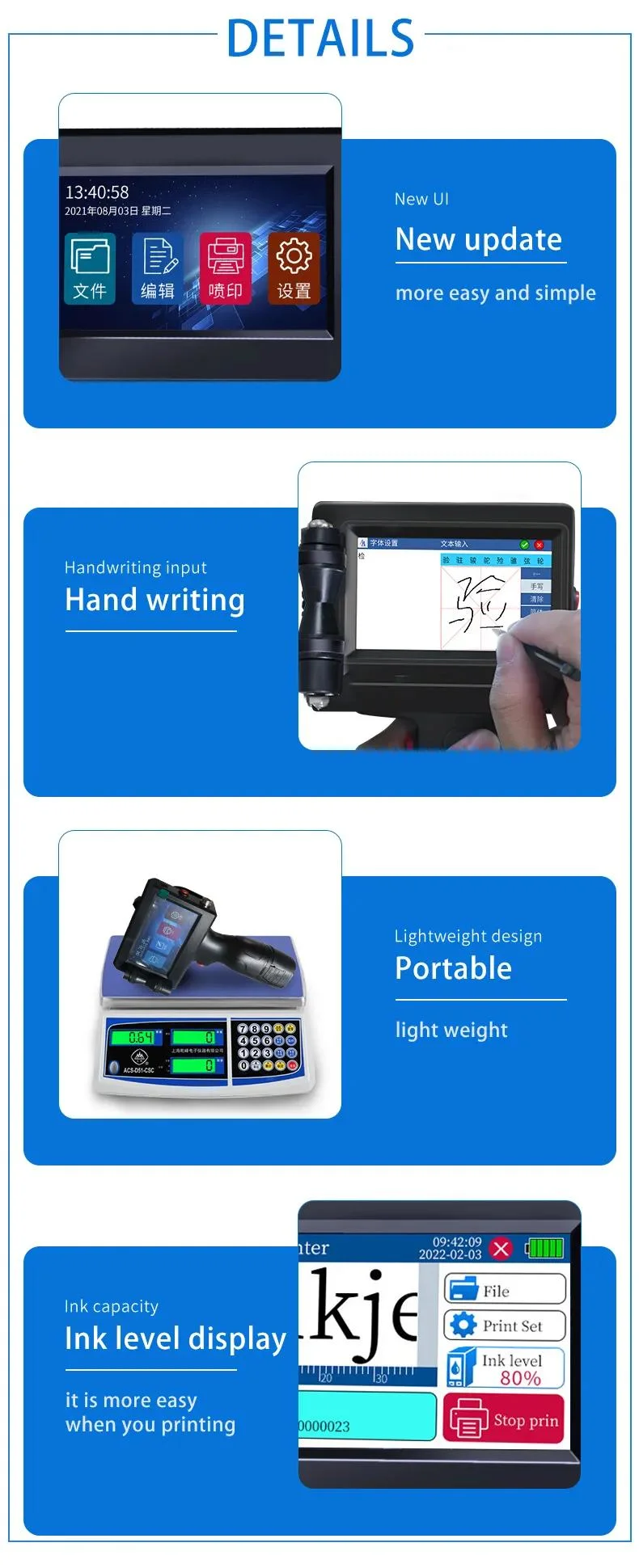 12.7mm Thermal Portable Barcode Qrcode Handheld Inkjet Printer with Stand