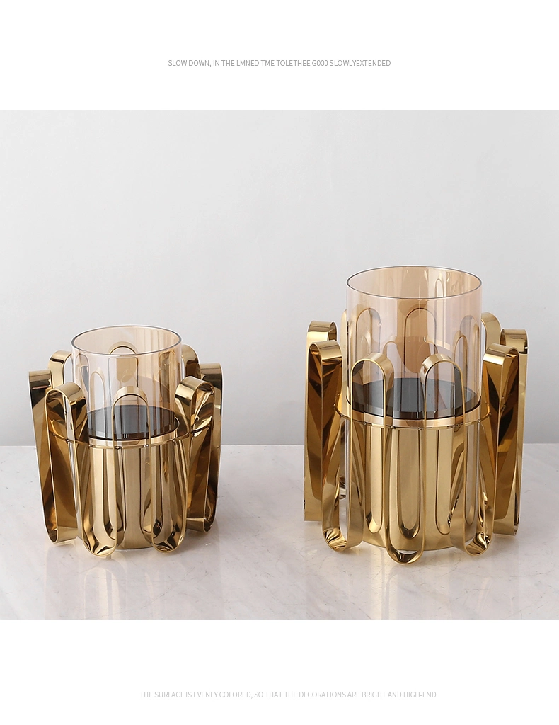 Light Luxury Skirt Accessories Home Decorative Stainless Steel Tray Gold Flower Pot Metal Edge Vase