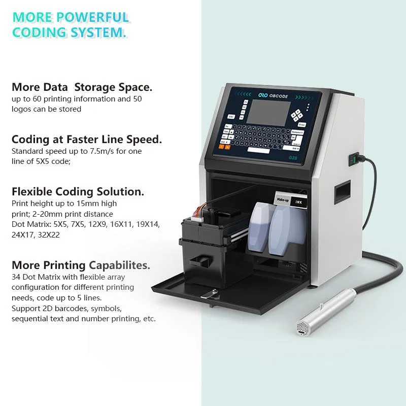 Small Character Cij Printer Logo Inkjet Printer for Food/Medical Product Day Printing/Beverage (QBCODE-G2S)