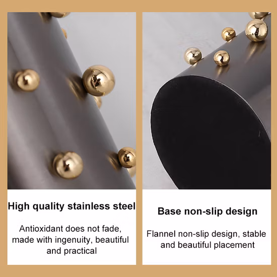 軽量で高級感のあるステンレス製の飾りトレイ付きゴールドフラワーベース メタルリムロックアクセサリー付き